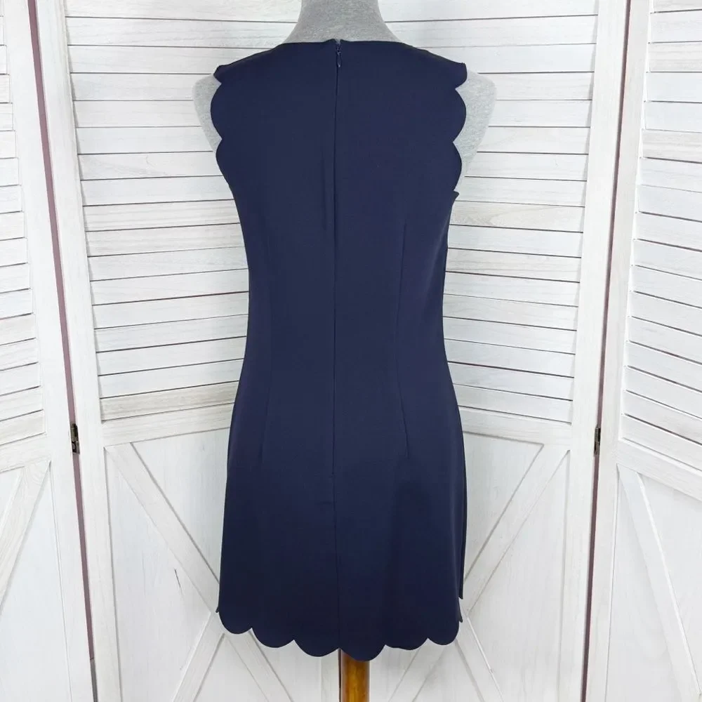 J. Crew Scallop Edge Shift‎ Dress Navy Blue 2 Nautical Preppy Mini Sleeveless